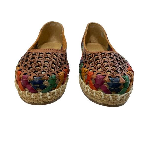 Maya Espadrille Women 6-6.5 Brown Mexican Huarache Leather Flat Rainbow Festival - Picture 2 of 10